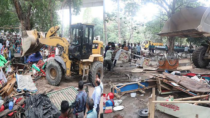 গুঁড়িয়ে দেওয়া হচ্ছে সোহরাওয়ার্দী উদ্যানে অবৈধ স্থাপনা