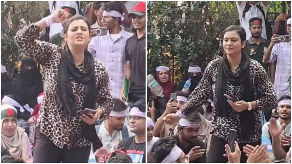 ‘মুলা না বোতল’, জবির আন্দোলনে অংশ নিয়ে দীপ্তির স্লোগান