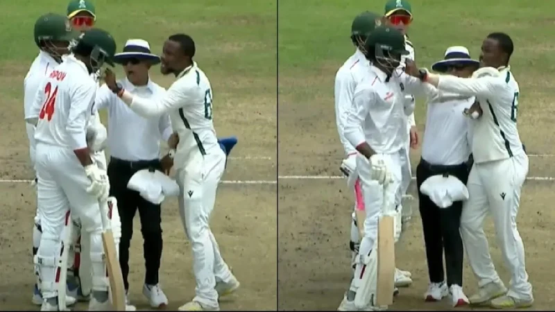 বাংলাদেশি ব্যাটারের হেলমেটে টান প্রোটিয়া বোলারের